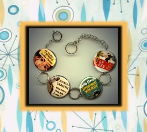 AGATHA CHRISTIE Mystery Lover Altered Art Button Charm Bracelet with Rhinestone