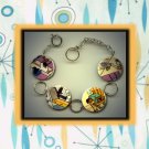 AIRLINE SAFETY Instructions Altered Art Button Charm Bracelet with Rhinestone