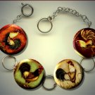 ROOSTERS Vintage Kitchen Rooster Altered Art Button Charm Bracelet with Rhinestone