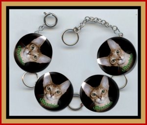 ABYSSINIAN EXOTIC Pet Cat Altered Art Button Charm Bracelet with Rhinestone
