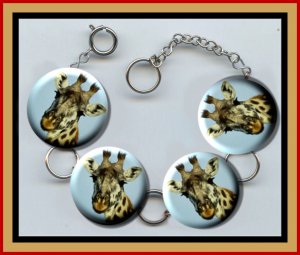 GIRAFFE Altered Art Button Charm Bracelet with Rhinestone