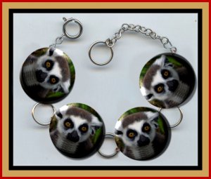 LEMUR Altered Art Button Charm Bracelet with Rhinestone