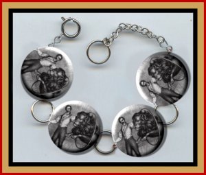 LION TAMER Vintage Circus Altered Art Button Charm Bracelet with Rhinestone