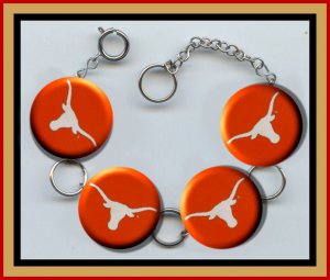 LONGHORN STEER Bull Altered Art Button Charm Bracelet with Rhinestone