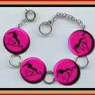 MUSTANG HORSE Pink and Black Altered Art Button Charm Bracelet with Rhinestone
