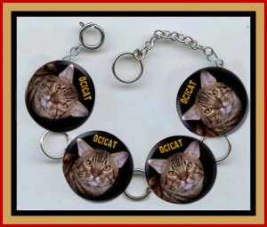 OCICAT EXOTIC Pet Cat Altered Art Button Charm Bracelet with Rhinestone