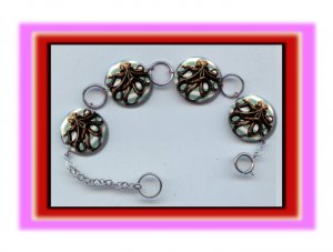 OCTOPUS Altered Art Button Charm Bracelet with Rhinestone