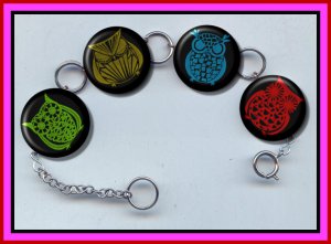 OWLS Retro Design Altered Art Button Charm Bracelet with Rhinestone