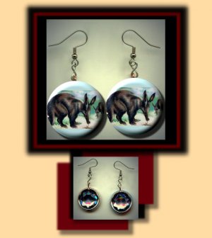 AARDVARK Altered Art Dangle Badge Earrings with Rhinestone