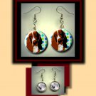 BASSET HOUND Pet Dog Altered Art Dangle Badge Earrings with Rhinestone