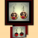 BEAGLE LOVE Pet Dog Altered Art Dangle Badge Earrings with Rhinestone
