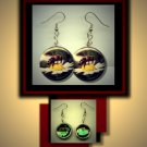 Honey Bumble BEE on White Daisy Flower Altered Art Dangle Badge Earrings with Rhinestone