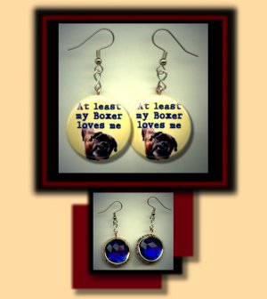 At least by BOXER loves me Pet Dog Altered Art Dangle Badge Earrings with Rhinestone