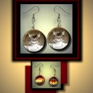 CAT DRESSED in Victorian Clothes Altered Art Dangle Badge Earrings with Rhinestone