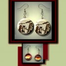 CATS WITH UMBRELLAS Vintage Postcard Altered Art Dangle Badge Earrings with Rhinestone