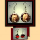 HANDEL Classical Music Composer Altered Art Dangle Badge Earrings with Rhinestone