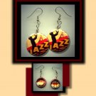 PARIS France Jazz Music vintage poster Altered Art Dangle Badge Earrings with Rhinestone