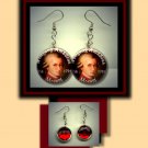 MOZART Classical Music Composer Altered Art Dangle Badge Earrings with Rhinestone