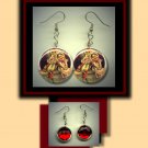 PUNCH AND JUDY Altered Art Dangle Badge Earrings with Rhinestone