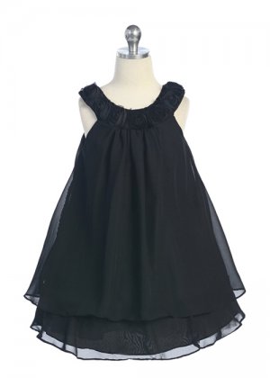 Black Multi-Layer Chiffon Dress with Roses (6)