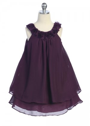 Purple Multi-Layered Chiffon Dress with Roses (6)