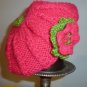Vesper Children's Hand Knit Hat with Crochet Flower Pink