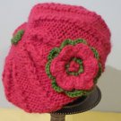 Vesper Children's Hand Knit Hat with Crochet Flower Pink