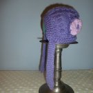 Newborn Infant Girls Baby Knit Hat with Crochet Flower - Handknit Hat Lilac
