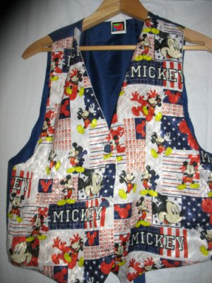 Womens Mickey Mouse Button Front Vest, Red White and Blue, One Size Fits Most