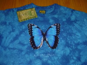 NEW WT COSTA RICA  ZID HOVENGA  BUTTERFLY BLUE TIE DYED T-SHIRT WOMANS S