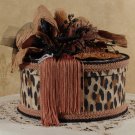 Round Victorian Keepsake / Hat Box in Leopard Print - Vintage Style