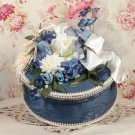 Victorian Keepsake / Trinket Hat Box - Mediurm Round Blue - Vintage Style