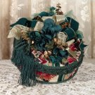 Victorian Keepsake / Trinket Hat Box - Mediurm Round Green Waverly Fabric - Vintage Style