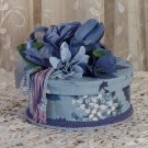 Blue Victorian Keepsake / Hat Box in Waverly Print - Round Vintage Style - Handmade