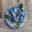 Blue Victorian Keepsake / Hat Box in Waverly Print - Small Round Vintage Style - Handmade