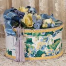 Victorian Keepsake /  Trinket Hat  Box - Blue Sweet Violets Waverly Fabric - Vintage Style
