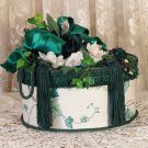 Oval Victorian Keepsake /  Trinket Hat  Box - English Ivy Waverly Fabric - Vintage Style