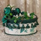 Med Oval Victorian Keepsake /  Trinket Hat  Box - English Ivy Waverly Fabric - Vintage Style