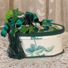 Small Oval Victorian Keepsake /  Trinket Hat  Box - English Ivy Waverly Fabric - Vintage Style