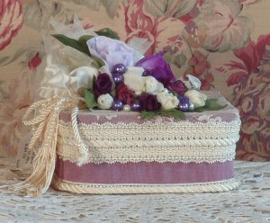 Victorian Keepsake /  Trinket Hat  Box -Lilac Moire - Vintage Style - Handmade