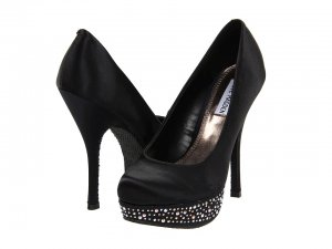 STEVE MADDEN BLACK SATIN W/CRYSTAL BOTTOM SHOES MSRP $129.95 FREE SHIPPING!!!