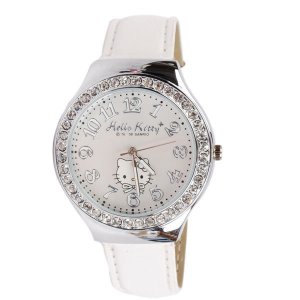 HELLO KITTY RHINESTONE GENUINE LEATHER WATCH FREE SHIPPING WORLDWIDE!!