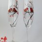 Set of 2 Personalized Champagne glasses red Love Birds on the branch
