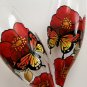 Set of 2 Personalized Champagne glasses Red poppies and butterflies