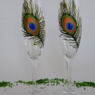 Set of 2 Personalized Champagne glasses Peacock Feather