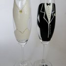 Set of 2 Personalized Champagne glasses Wedding dress and Suit