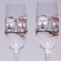 Set of 2 Personalized Champagne glasses Owl on branch