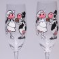 Set of 2 Personalized Champagne glasses Wedding theme Cows Black and white
