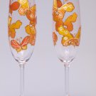 Set of 2 Personalized Champagne glasses orange and yellow Butterflies