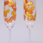 Set of 2 Personalized Champagne glasses orange and yellow Butterflies